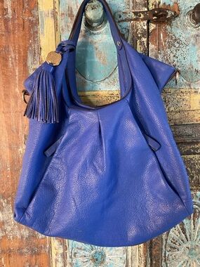 Vince Camuto Cobalt Blue Leather Shoulder Hobo with Tassel Charm